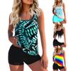 Women's Sexy Slim Printed Camisole Split Bikini Plus Size Swimsuit (Two-Piece Set)