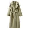 Kaslead New Women clothes Western Style Fashion Simple Green Long Woolen Trench Coat Outerwear
