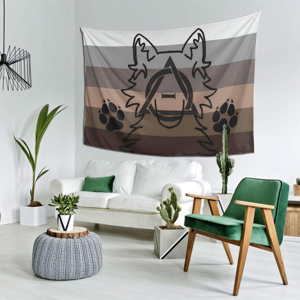 Grey Wolf Therian Flag Wolf Head Profile Horizontal Wall Hanging Decor for Home Office Party Easy to install