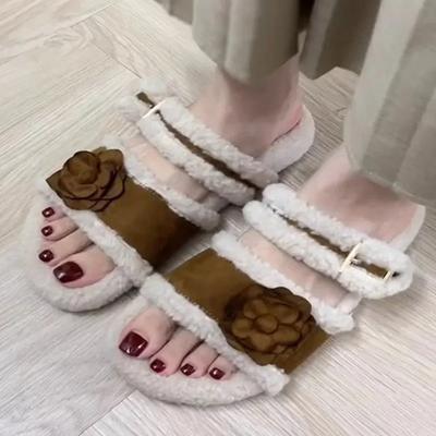 Модная женская обувь на распродаже 2024 Модные женские шлепанцы с открытым носком Осенние шлепанцы с пряжкой и цветами Смешанные цвета Плоские Повседневные Удобные шлепанцы