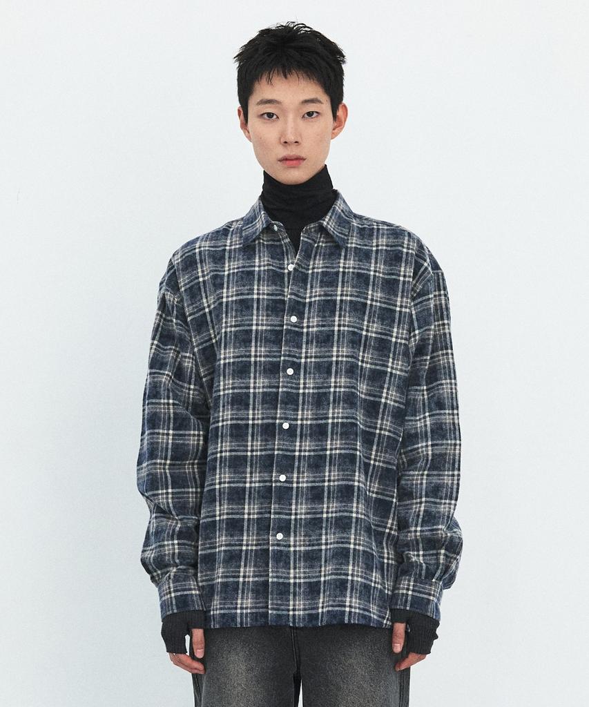 MINAV Printed Over Check Shirt [Blue]