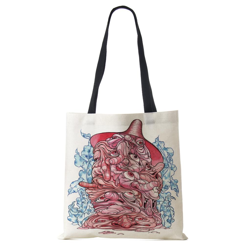 Painting Abstract Canvas Shoulder Bag Women Print Harajuku Casual Shopping Tote Bag Reusable Travel School Students Book Handbag