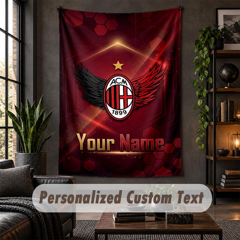 Personalized Wall Tapestry,AC Milan Custom Text, Soft Fabric Wall Art For Indoor Decoration
