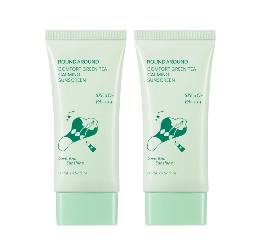 Round Around Comfort Успокаивающий солнцезащитный крем с зеленым чаем 1+1 Специальное предложение