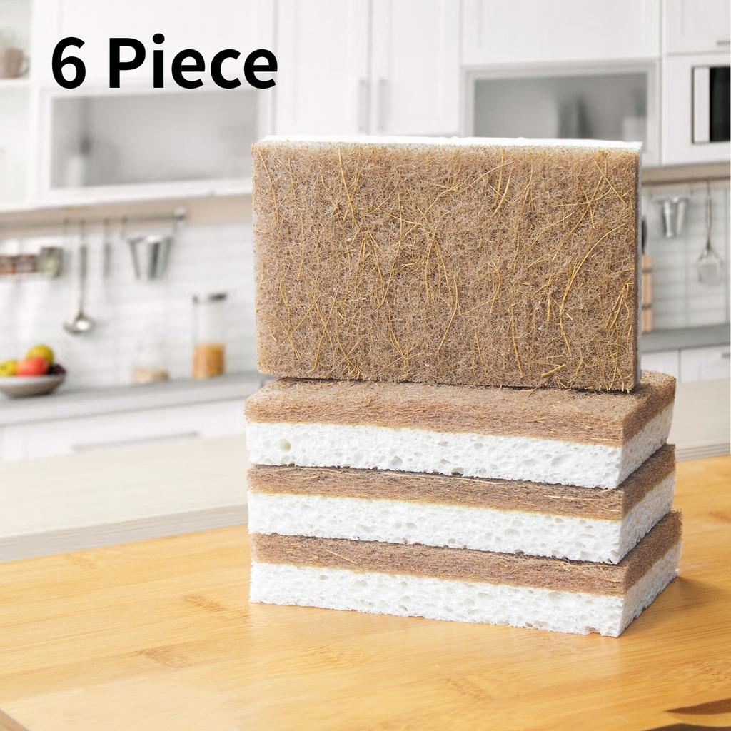 Натуральные кухонные губки - Биоразлагаемые, Компостируемые, Экологичные губки из древесной целлюлозы и кокосового волокна для мытья посуды, Быстросохнущие