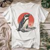 Vintage Penguin Graphic Tee: Retro Sunset Beach Illustration