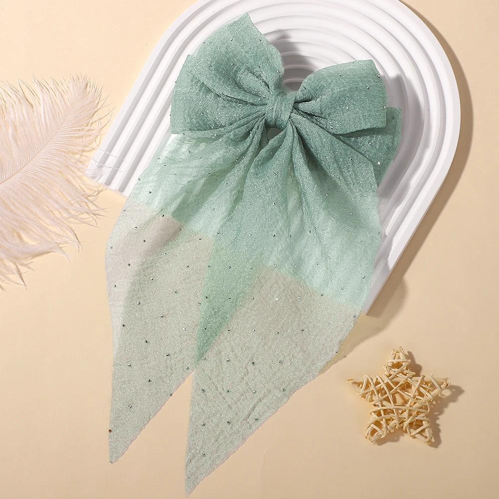 RAINBOW BOWS 1PCS Elegant Large Bow Ribbon Hair Clip Women Simple Satin Spring Clip Ponytail Bow Hairpin Girls Hair Accessories