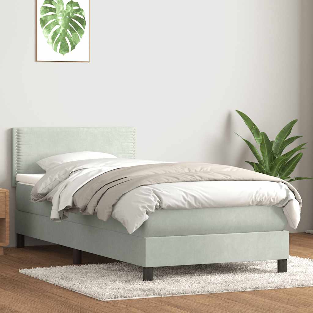 Box Spring Bed with Mattress Light Grey 80 x 220 cm Velvet