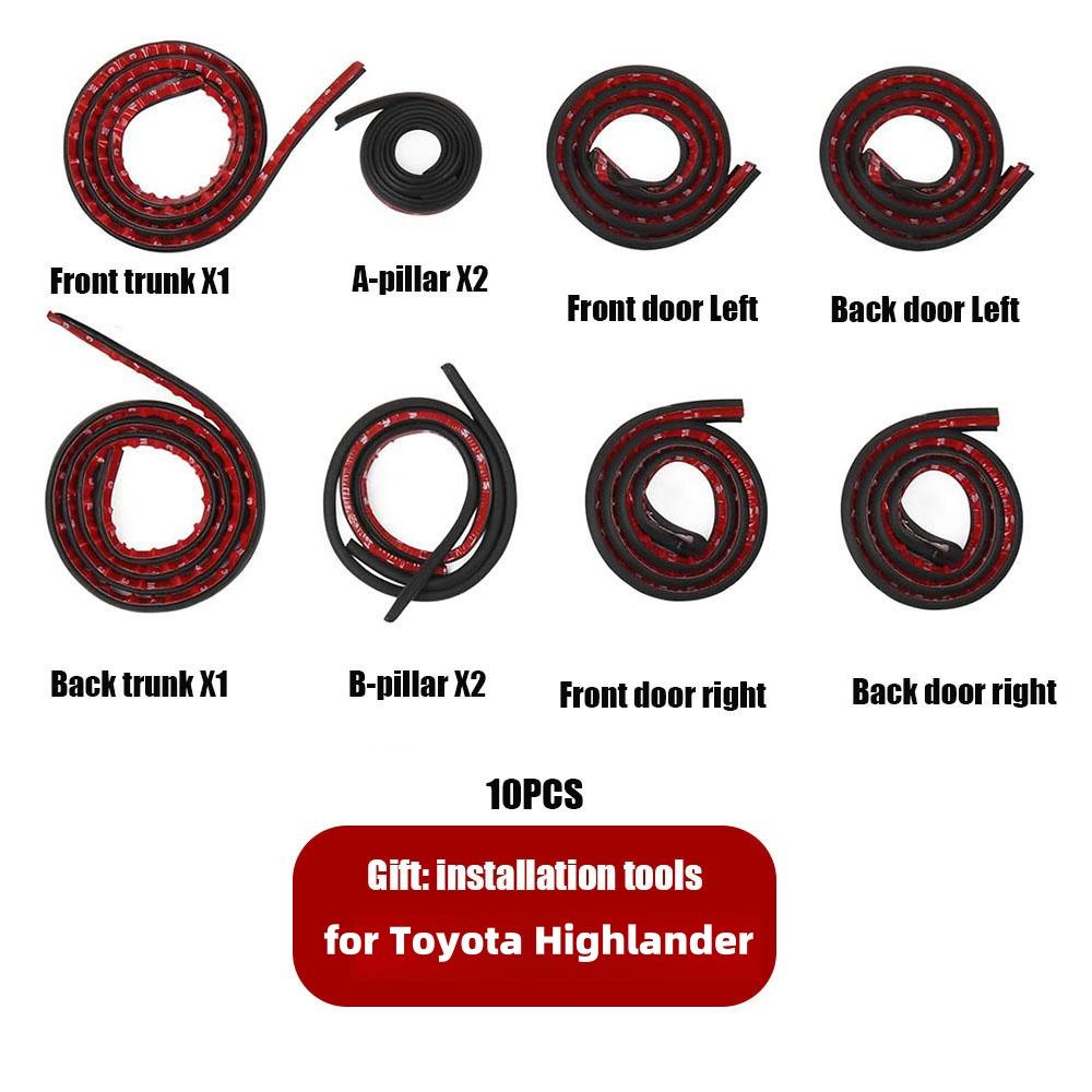 10pcs Door Seal Soundproof Kit for Toyota highlander RAV4 Prado Camry Corolla Avalon Ralink Tacoma 4Runner Rubber Soundproof