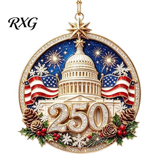 USA Flag Holiday Decorations 250 Anniversary Christmas Ornament, United States 1776-2026 250th Xmas Tree Trim Patriotic Keepsake, Acrylic Hanging