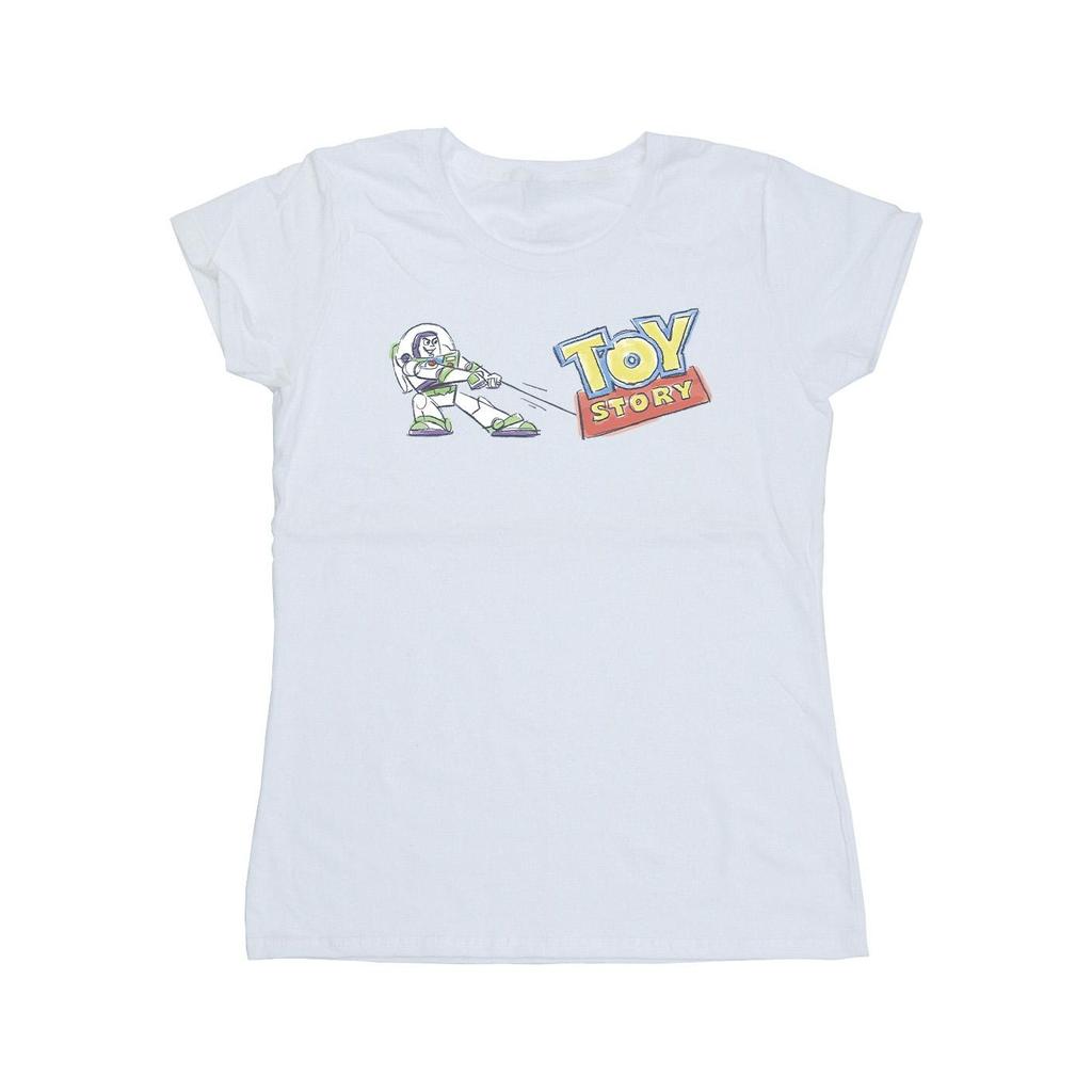 Disney Womens/Ladies Toy Story Buzz Pulling Logo Cotton T-Shirt