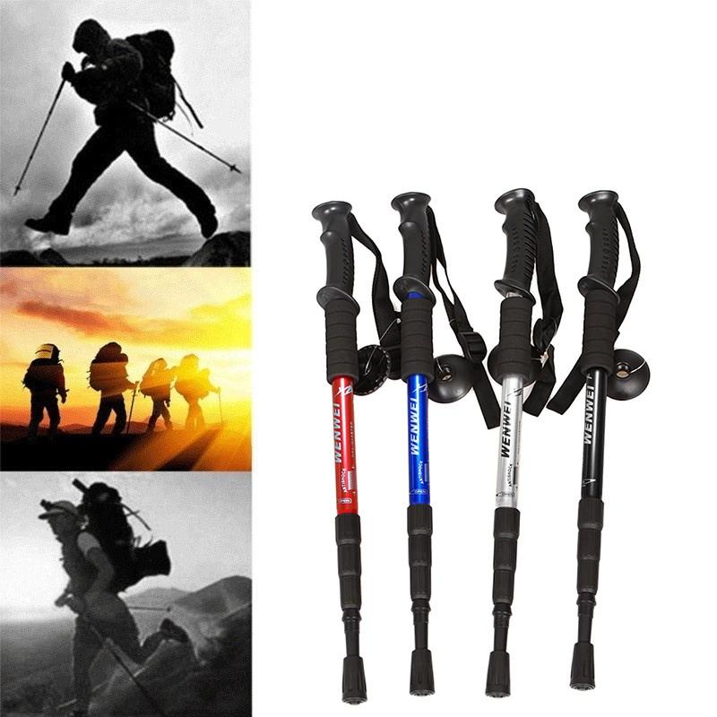 Hiking Walking Trekking Poles Stick Adjustable Canes 4-Sections