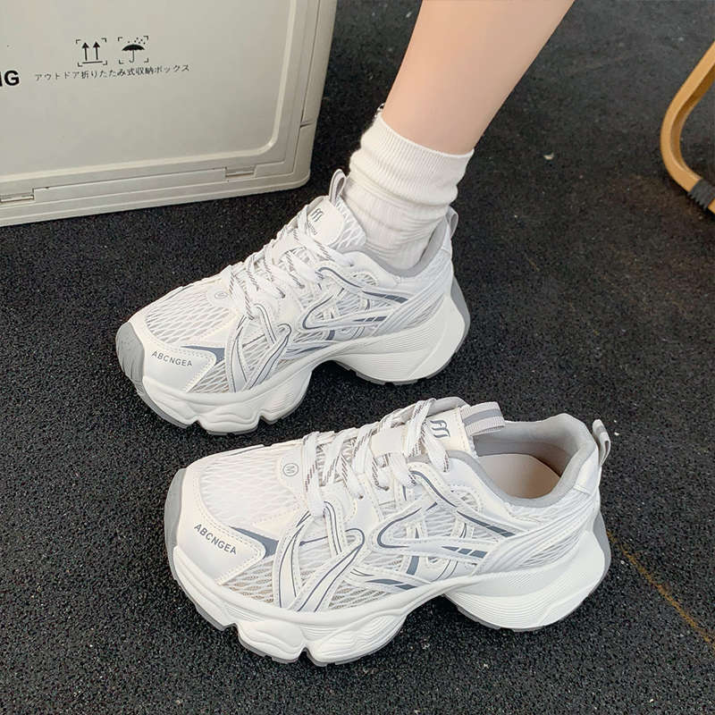 Женские кроссовки «папины кроссовки» новая летняя сетчатая дышащая серебристая на высокой толстой подошве повседневная легкая спортивная обувь