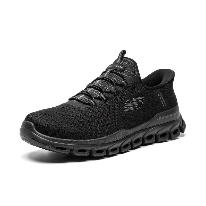 Skechers Слипоны Мужские Черные Низкие Беговые Кроссовки Тканевые С Амортизацией Дышащие Легкие Повседневные Для Поездок 233010-BBK1