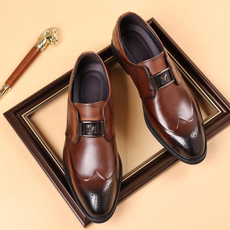 Мужские кожаные туфли Brock с острым носком Кожаные ретро-обувь для мужчин Британские деловые туфли для мужчин