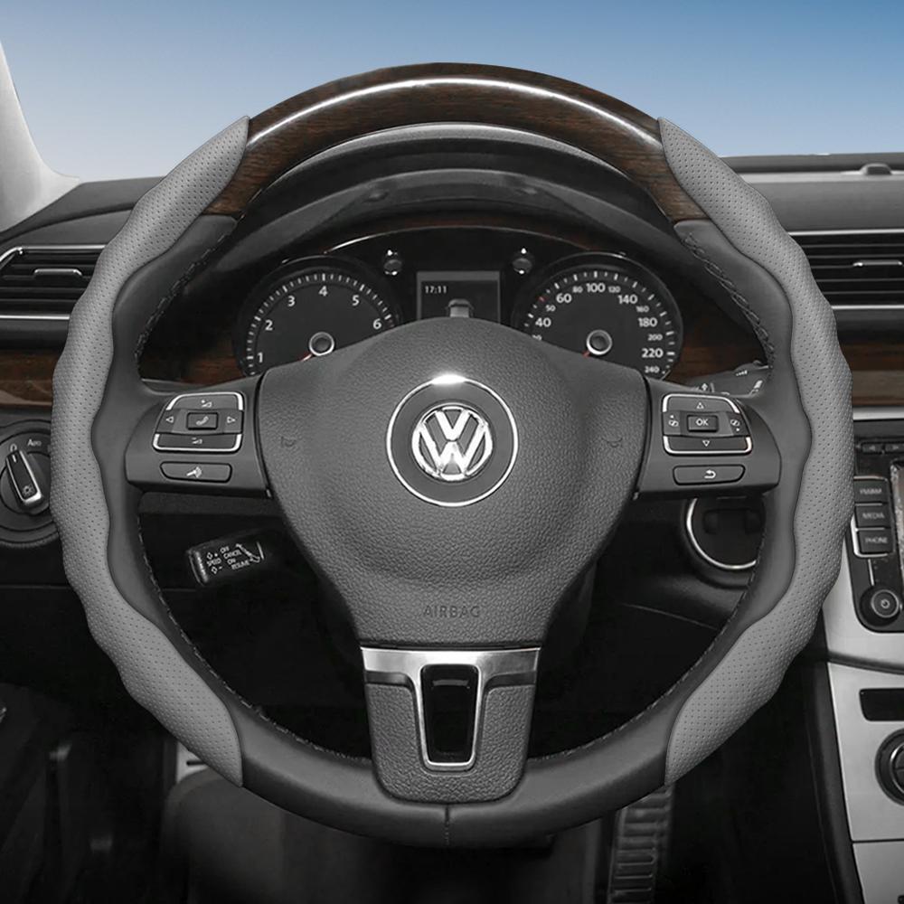 zkfan8 Suitable for Volkswagen Steering Wheel Cover, Wavy Sports Breathable Leather Segmented Anti-Slip Sweat-Absorbing