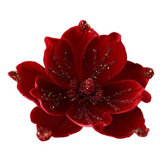 Artificial Poinsettia Flower Picks Velvet Glitter Magnolia Flower with Stem Christmas Tree Ornaments for Xmas New Year Party Wedding Holiday Decor