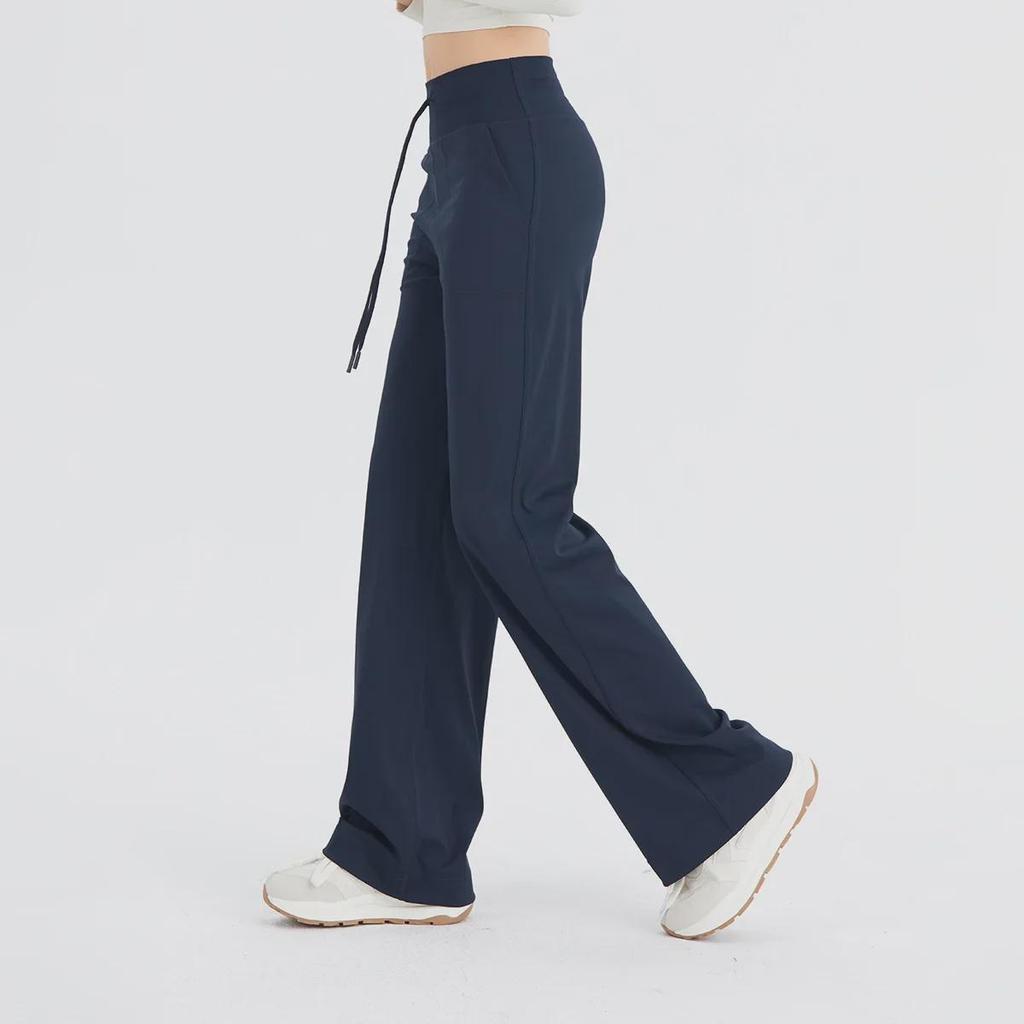 Женские широкие брюки для йоги телесного цвета с высокой талией и шнурком — дышащие, свободный крой для фитнеса