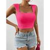 Women's New Solid Color Square Neck Tight Crop Short Vest Top