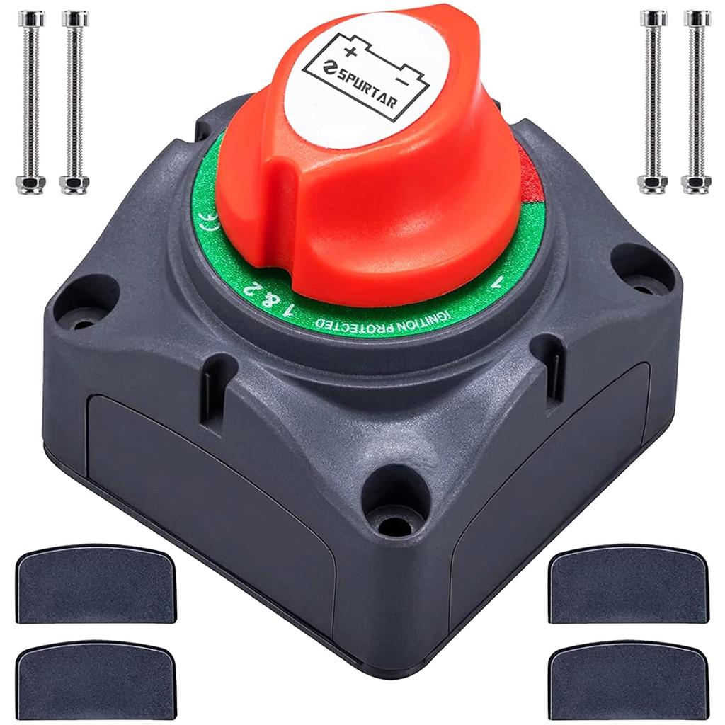Spurtar Car Battery Disconnect Switch 12V 24V 48V 1-2-Both-Off Battery Kill Switch Power Cut Off Shut Off Waterproof Isolator For Marine Boat Car ATV