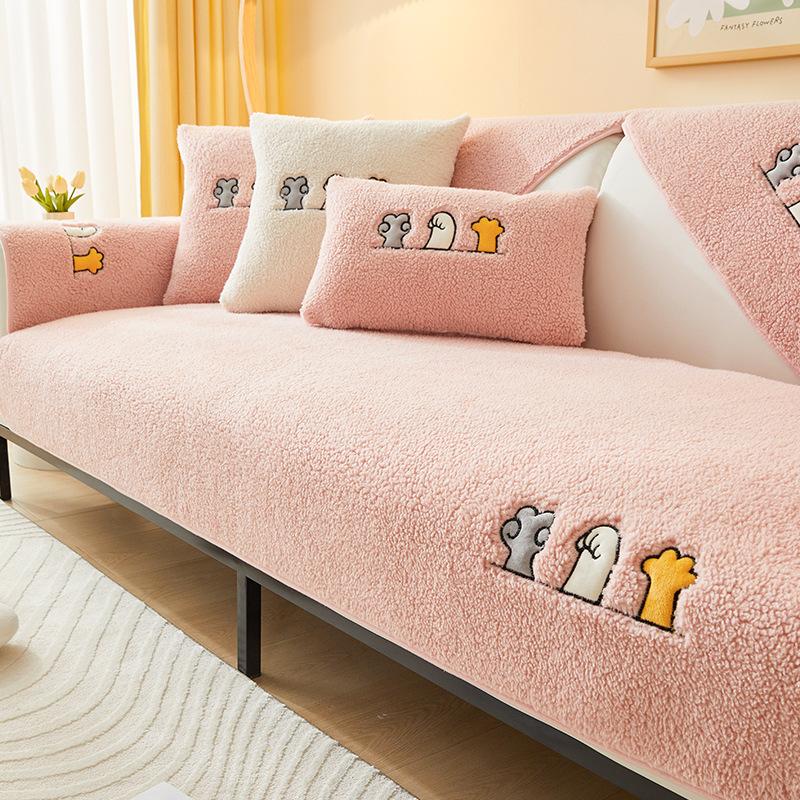 Embroidery Thickening Non-slip Sofa Cover Living Room Winter Warm Lambs Velvet Sofa Towel Nordic Sectional L-shaped Couch Covers