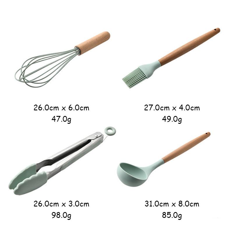 Silicone Kitchenware Cooking Utensils Set Non-stick Cookware Spatula Shovel Egg Beaters Wooden Handle Kitchen Cooking Tool Set
