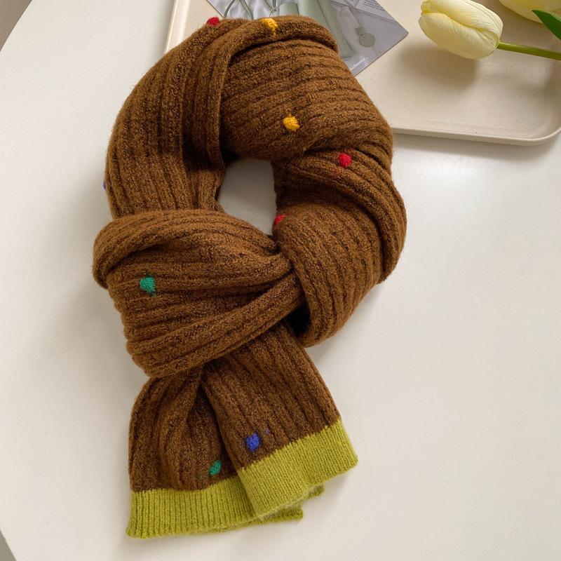 Wool Knitted Wool Scarf Winter Girls New High-end Versatile Scarf Neck Protection Beige