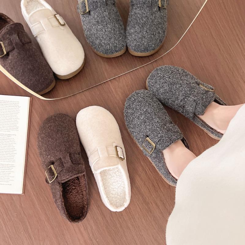 Зимние новые ретро женские ленивые полушлепанцы повседневные нескользящие бархатные теплые уличные хлопковые туфли