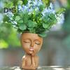 Горшок для лица с дренажным отверстием из смолы 3D Женская фигурка головы Цветочный горшок Крытый уличный контейнер для растений Домашний балкон Украшение сада