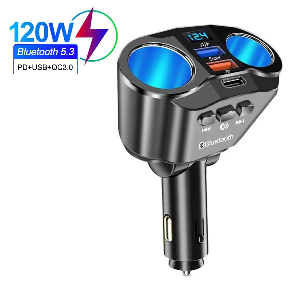 Автомобильное зарядное устройство Bluetooth FM-передатчик автомобильный прикуриватель 12 В-24 В разветвитель зарядное устройство с двумя USB-зарядками с дисплеем напряжения