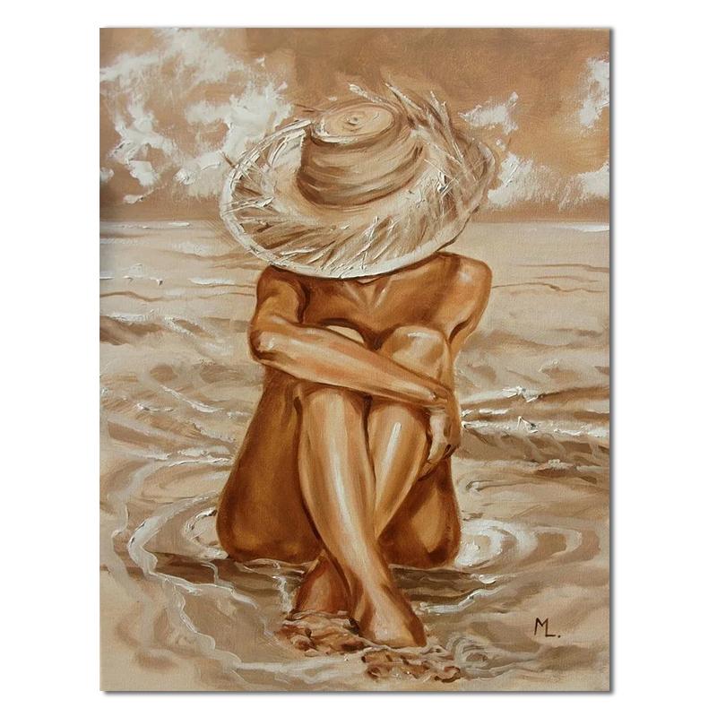 Красивая девушка на берегу моря, картина маслом, холст, HD печать, женские настенные художественные фотографии, украшение для гостиной, дома