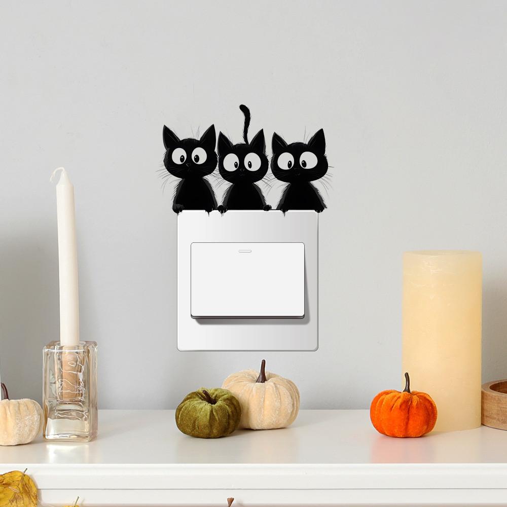 Черный Хэллоуин Милый Кот Наклейка на Выключатель Настенный Декор Для Гостиной И Офиса