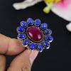 Red Jade, Lapis Gemstone Handmade 925 Sterling Silver Jewelry Ring Size 6.5 KG-145