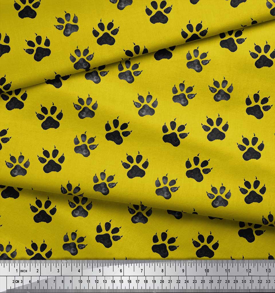 Soimoi Желтая японская креп-сатиновая ткань с трафаретом в виде льва для шитья с животным принтом, метр 42 дюйма