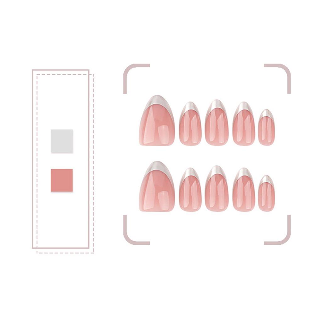 Серебряный французский типс накладной ноготь короткий миндалевидный накладной ноготь с полным покрытием простой накладной ноготь простой искусственный ноготь