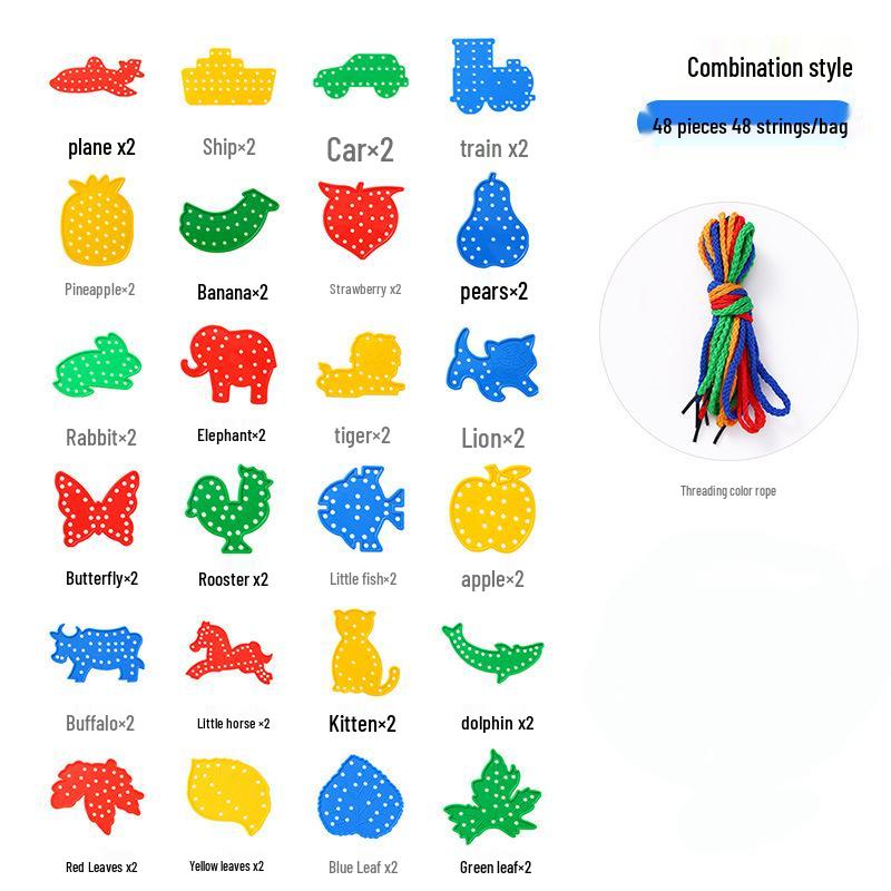 Детские бусины для шнуровки в виде животных, развивающая игрушка для мелкой моторики