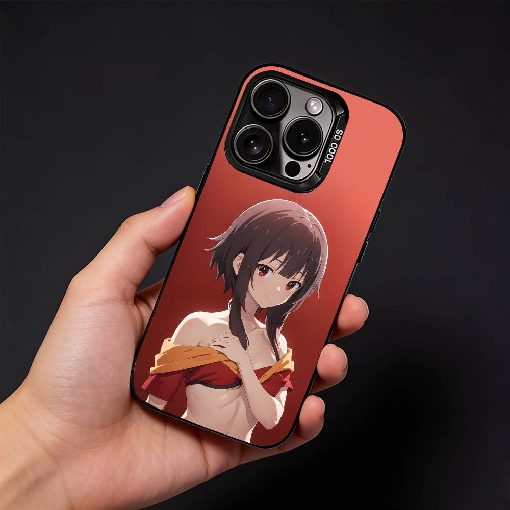 Чехол для телефона Megumin Anime K-KonoSuba для iPhone17, 16, 15, 14, 13, 12 Pro Max Черный Матовый Конфетный Ударопрочный Чехол