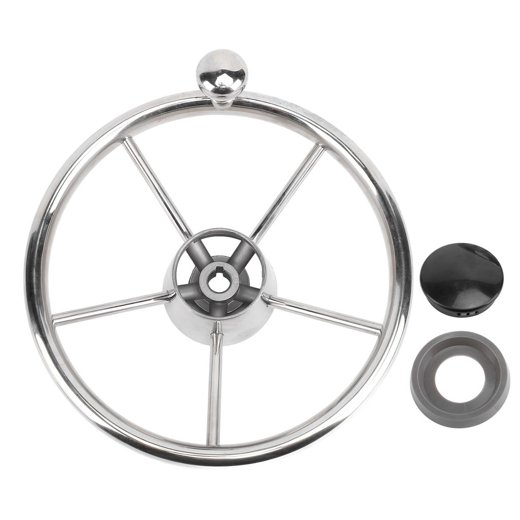 11 Inch Boat Steering Wheel Marine Stainless Steel Steering Wheel 5 Spoke 25 Degree with Foam Grip and Center Cap for