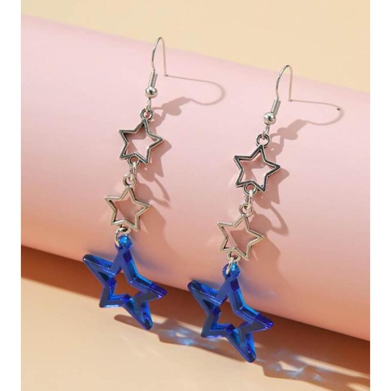 Star Dangle Earrings for Women Girl Long Hollow Star Fringe Earring Sparkle Star Jewelry Pentagrams Stud Earring Gift