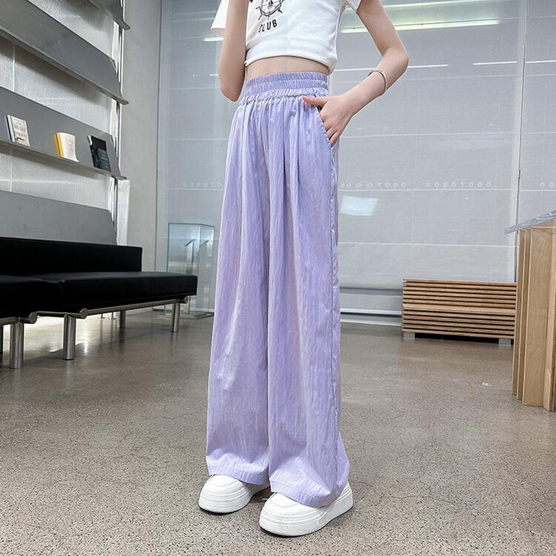 Летние повседневные брюки для девочек-подростков, тонкие свободные прямые брюки для детей 2025 года, модные универсальные брюки для детей 10–12 лет
