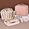 Women PU Leather Double Layer Travel Makeup Wash Clear Cosmetic Bag Zipper Multi Compartment Waterproof Toiletry Organizer