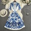Summer Women Designer Print Runway Dress Short Sleeve Lapel Shirt Party Dresses