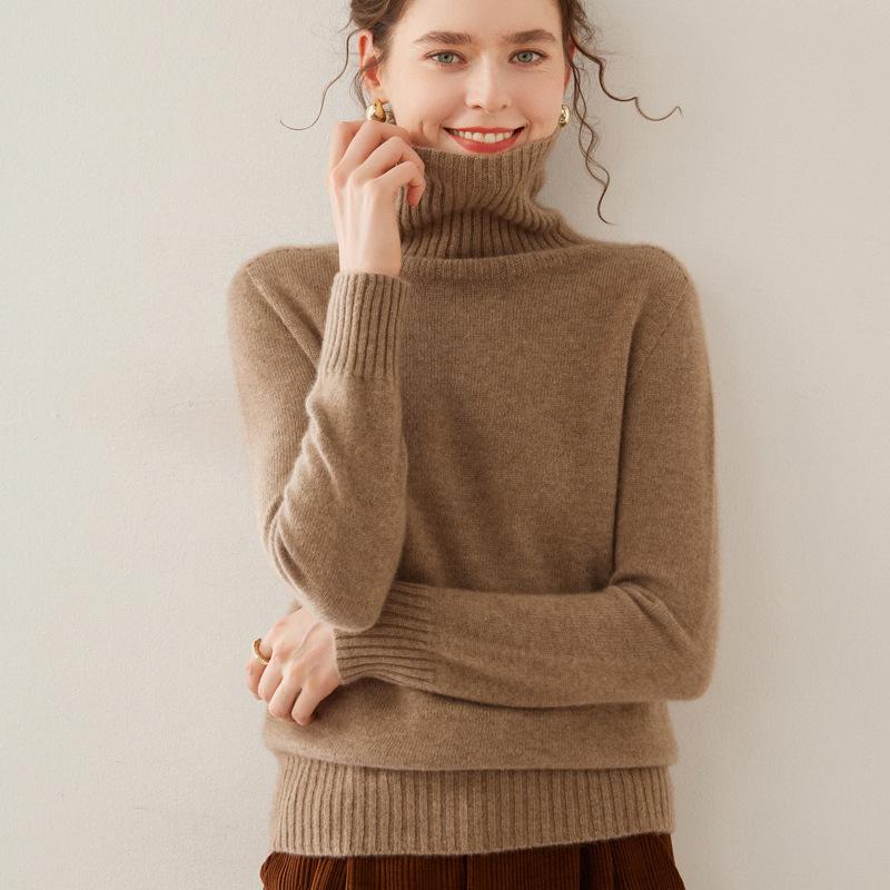 Thickened Turtleneck Cashmere Sweater for Women In Autumn and Winter Saddle Shoulder Sweater Solid Color Warm Bottomed Wool Sweater