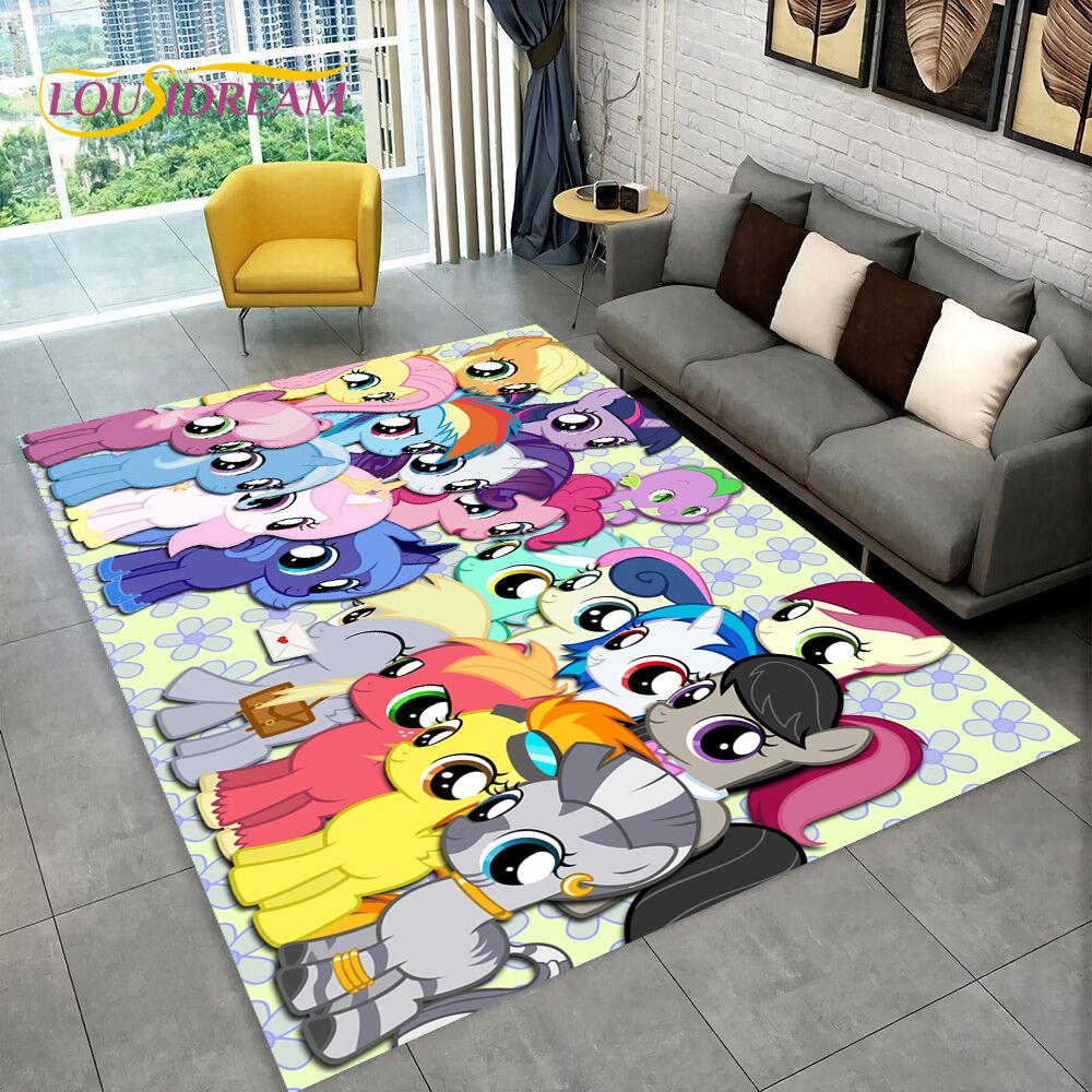 Cute 3D P-Pony Cartoon Unicorn Area Rug,Carpet Rug for Home Living Room Bedroom Sofa Doormat Decor,kids Play Non-slip Floor Mat