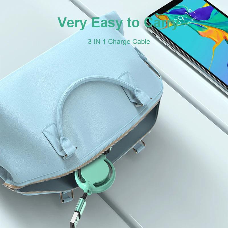2025 New 3 In1 Data Cable Fast USB Cable For Huawei Honor Retractable Portable Micro USB Type C Charger Cable For IOS Samsung