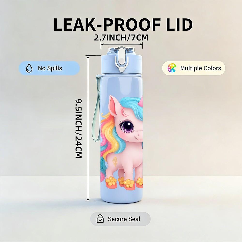 1PC Pastel Rainbow Unicorn 750ml Color Plastic Sports Water Bottle Leakproof Flip Straw Lid Suitable for Sports Office Home Use