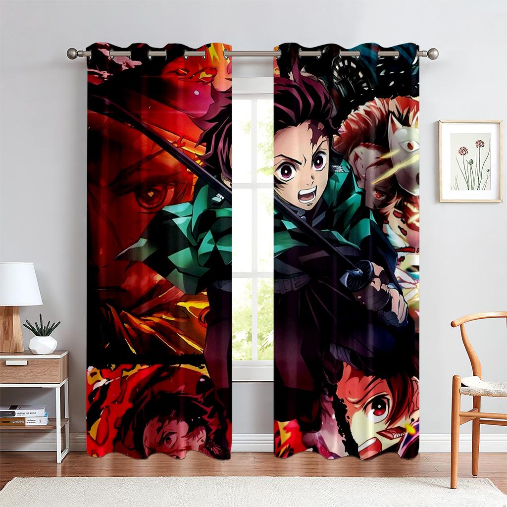 2 шт. японские - кровавые аниме узоры печатные шторы, анимированные мультфильмы, кармашки для детской комнаты декоративные шторы