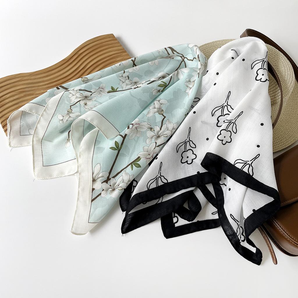 Light luxury retro flower printing silk hair soft feel headscarf scarf silk scarf spring and autumn women Chinese square scarf