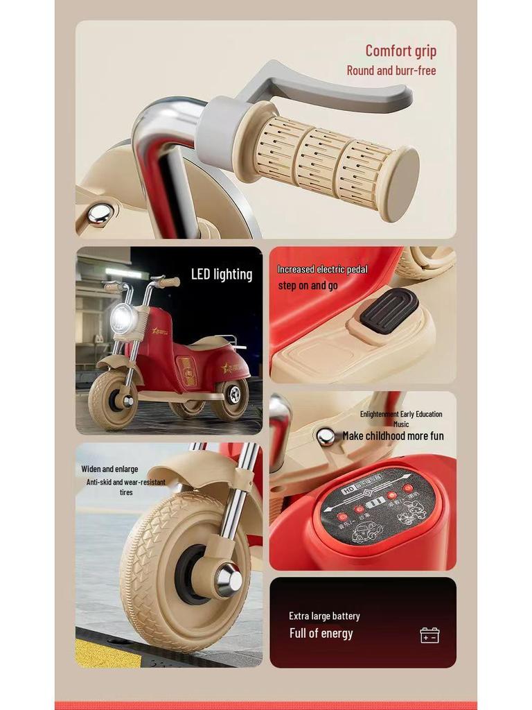 Перезаряжаемый детский электрический трехколесный велосипед - Мотоцикл на радиоуправлении для мальчиков и девочек.