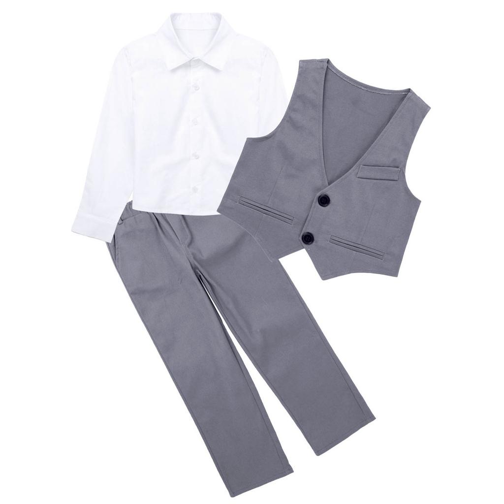 4 шт., детский смокинг для мальчиков, джентльменская одежда, рубашка с длинными рукавами + жилет без рукавов + брюки с эластичным поясом + бант для галстука